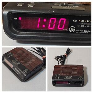 Vintage Woodgrain GE AM/FM 7-4613A Digital Alarm Clock Radio